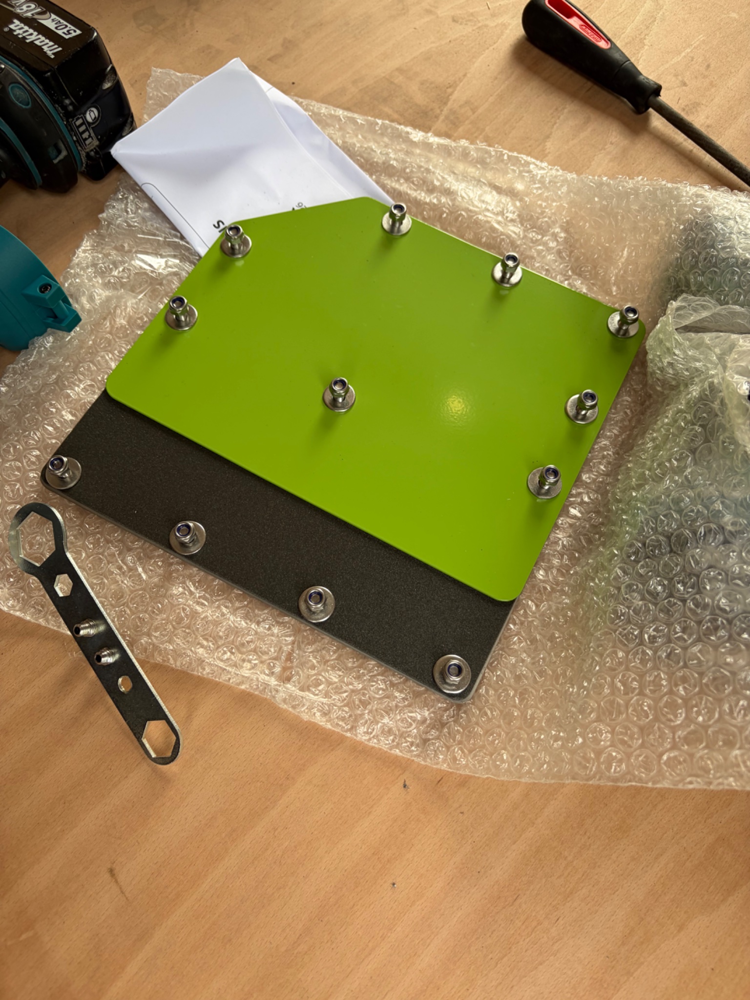 Bolt through van security plate on the bench ready to be fitted in Beverley